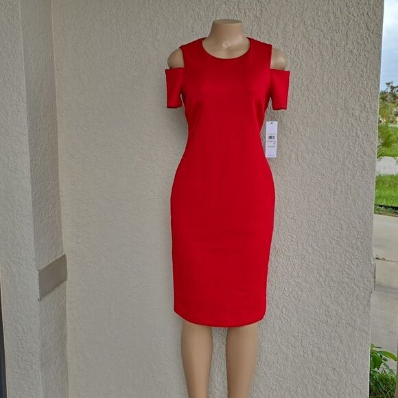 BRAND NEW CALVIN KLEIN COLD SHOULDER FITTED DRESS G1 - Picture 2 of 13